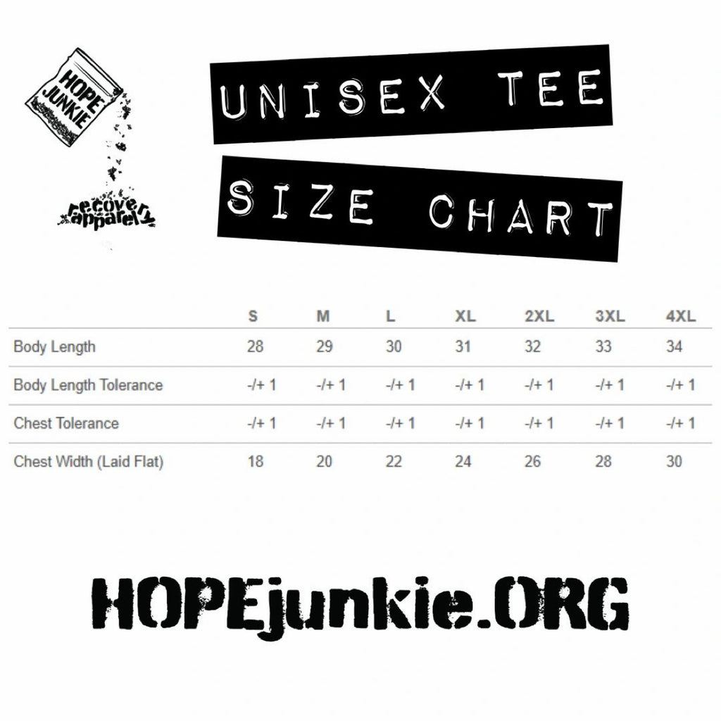 Unisex tee size chart