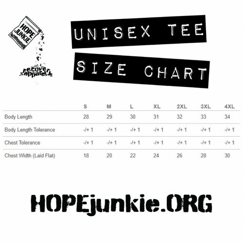 Unisex tee size chart